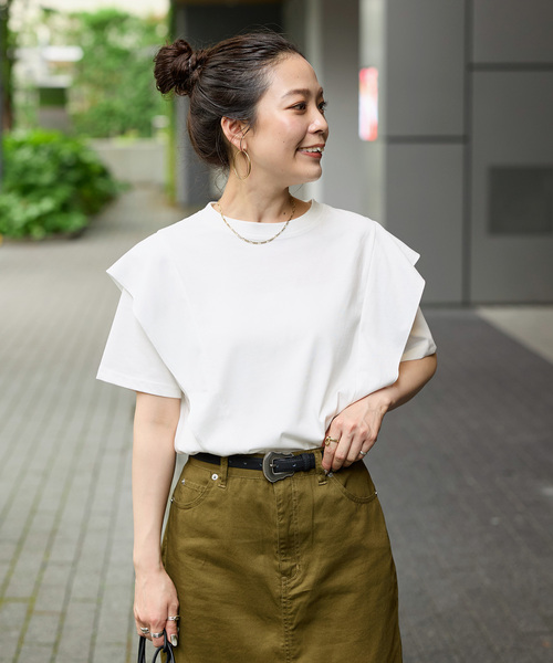 B.C STOCK(ベーセーストック)の「《追加》【WEB限定】ウォッシャブル / 接触冷感 ラッフルショルダーTシャツ(Tシャツ/カットソー・レディース・ホワイト・FREE)」の21枚目の写真
