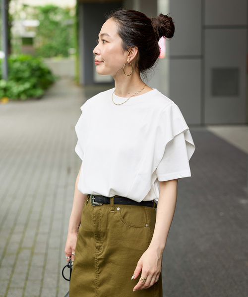 B.C STOCK(ベーセーストック)の「《追加》【WEB限定】ウォッシャブル / 接触冷感 ラッフルショルダーTシャツ(Tシャツ/カットソー・レディース・ホワイト・FREE)」の22枚目の写真