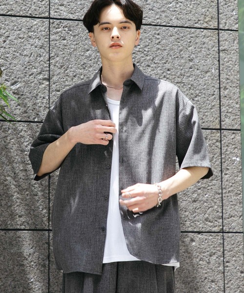 まろ☆URBAN RESEARCH☆スリーピース☆セットアップ☆M セール】メランジレギュラーカラーショートスリーブシャツ