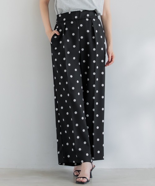 ドット柄センタープレスワイドパンツ セットアップ可能