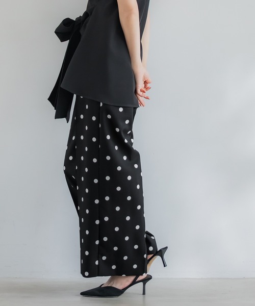 coca（coca）（コカ）の「ドット柄センタープレスワイドパンツ セットアップ可能（スラックス・レディース・アイボリー/ブラック・S/L/M）」の4枚目の写真