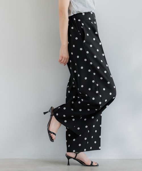 coca（coca）（コカ）の「ドット柄センタープレスワイドパンツ セットアップ可能（スラックス・レディース・アイボリー/ブラック・S/L/M）」の8枚目の写真