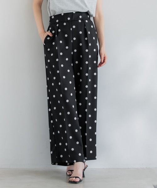 ドット柄センタープレスワイドパンツ セットアップ可能