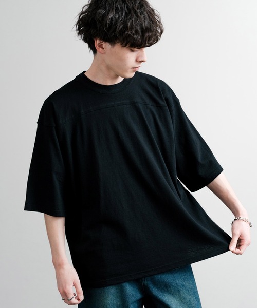 Audience（オーディエンス）の「Upscape Audience アップスケープオーディエンス 日本製 国産ラフィー天竺5.5オンスフットボール半袖Tシャツ AUD6644（Tシャツ/カットソー・メンズ・オートミール/杢グレー/スミクロ/オフホワイト/ブラック・M/L）」の9枚目の写真