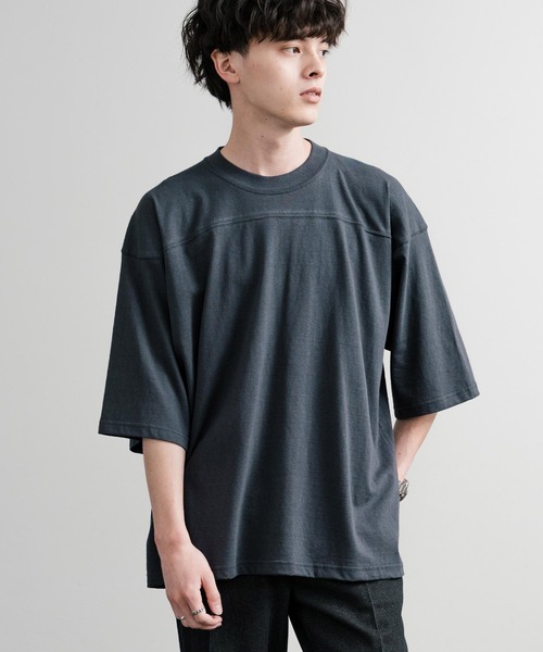 Audience（オーディエンス）の「Upscape Audience アップスケープオーディエンス 日本製 国産ラフィー天竺5.5オンスフットボール半袖Tシャツ AUD6644（Tシャツ/カットソー・メンズ・オートミール/杢グレー/スミクロ/オフホワイト/ブラック・M/L）」の12枚目の写真