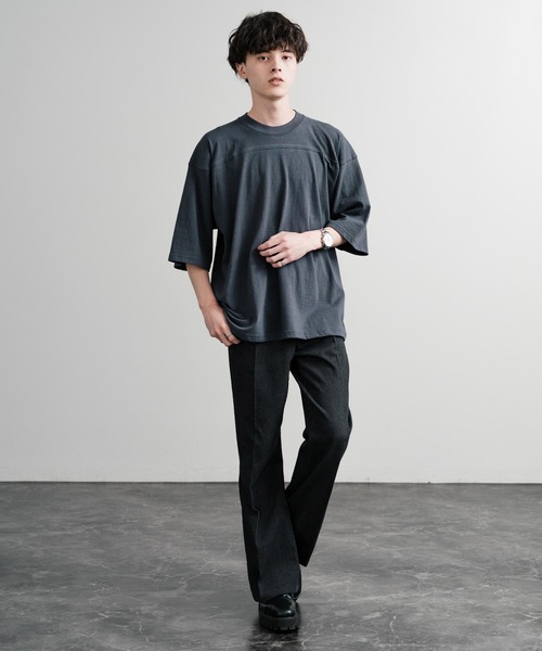 Audience（オーディエンス）の「Upscape Audience アップスケープオーディエンス 日本製 国産ラフィー天竺5.5オンスフットボール半袖Tシャツ AUD6644（Tシャツ/カットソー・メンズ・オートミール/杢グレー/スミクロ/オフホワイト/ブラック・M/L）」の14枚目の写真