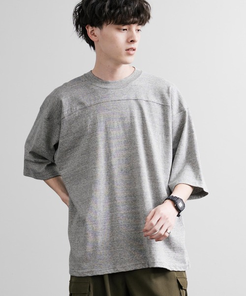 Audience（オーディエンス）の「Upscape Audience アップスケープオーディエンス 日本製 国産ラフィー天竺5.5オンスフットボール半袖Tシャツ AUD6644（Tシャツ/カットソー・メンズ・オートミール/杢グレー/スミクロ/オフホワイト/ブラック・M/L）」の15枚目の写真