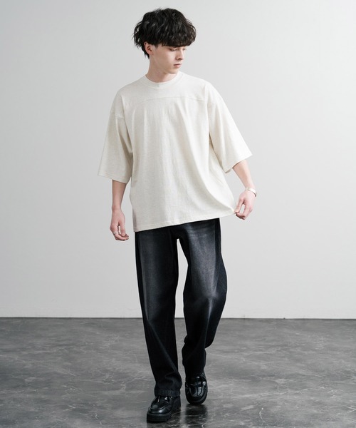 Audience（オーディエンス）の「Upscape Audience アップスケープオーディエンス 日本製 国産ラフィー天竺5.5オンスフットボール半袖Tシャツ AUD6644（Tシャツ/カットソー・メンズ・オートミール/杢グレー/スミクロ/オフホワイト/ブラック・M/L）」の20枚目の写真