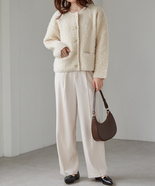 RANAN（ラナン）の「ゴールド調ボタンループ編みニットカーデ（カーディガン/ボレロ・レディース・アイボリー/ライトグレー/ピンク/ネイビー・M/L/LL）」の8枚目の写真