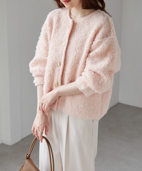 RANAN（ラナン）の「ゴールド調ボタンループ編みニットカーデ（カーディガン/ボレロ・レディース・アイボリー/ライトグレー/ピンク/ネイビー・M/L/LL）」の13枚目の写真