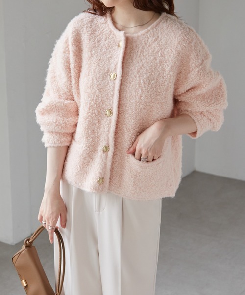 RANAN（ラナン）の「ゴールド調ボタンループ編みニットカーデ（カーディガン/ボレロ・レディース・アイボリー/ライトグレー/ピンク/ネイビー・M/L/LL）」の12枚目の写真