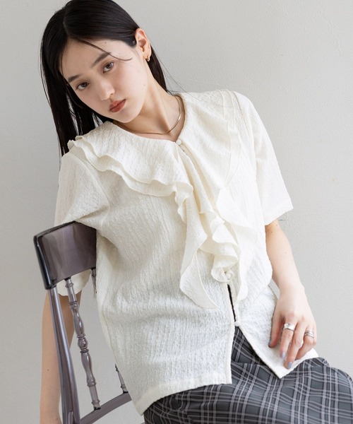 RAGEBLUE（レイジブルー）の「シャーリングフリルブラウス（シャツ/ブラウス・レディース・イエロー系その他/オフホワイト・FREE）」の9枚目の写真