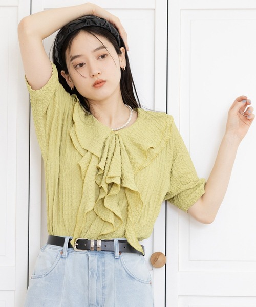 RAGEBLUE（レイジブルー）の「シャーリングフリルブラウス（シャツ/ブラウス・レディース・イエロー系その他/オフホワイト・FREE）」の5枚目の写真