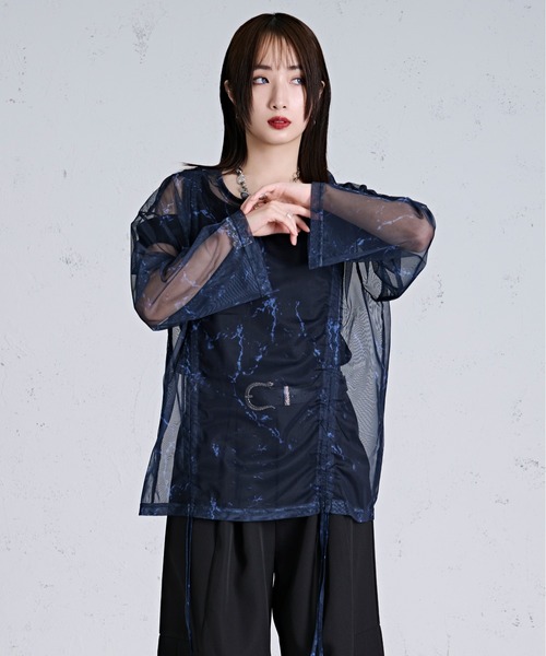 Ellno Loset(エルノロゼット)の「ドロストマーブルシアートップス(Tシャツ/カットソー・メンズ・ブラック/オフホワイト/ブルー・SMALL/LARGE/MEDIUM)」の12枚目の写真