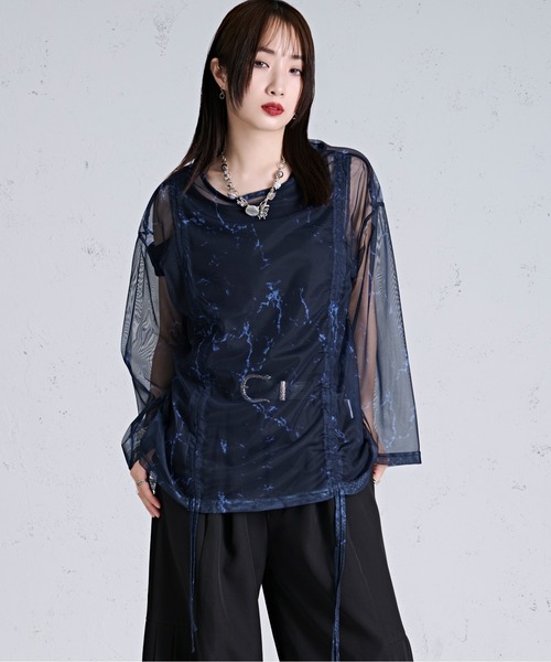 Ellno Loset(エルノロゼット)の「ドロストマーブルシアートップス(Tシャツ/カットソー・メンズ・ブラック/オフホワイト/ブルー・SMALL/LARGE/MEDIUM)」の13枚目の写真