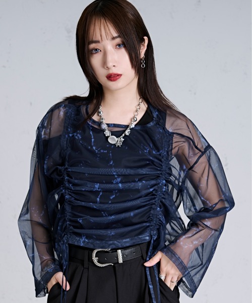 Ellno Loset(エルノロゼット)の「ドロストマーブルシアートップス(Tシャツ/カットソー・メンズ・ブラック/オフホワイト/ブルー・SMALL/LARGE/MEDIUM)」の10枚目の写真