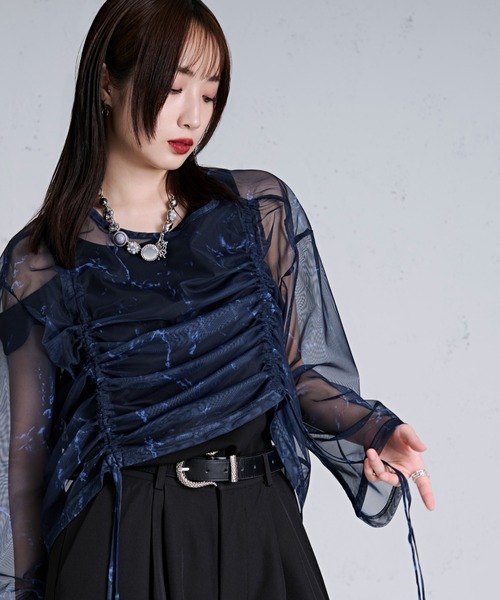 Ellno Loset(エルノロゼット)の「ドロストマーブルシアートップス(Tシャツ/カットソー・メンズ・ブラック/オフホワイト/ブルー・SMALL/LARGE/MEDIUM)」の11枚目の写真