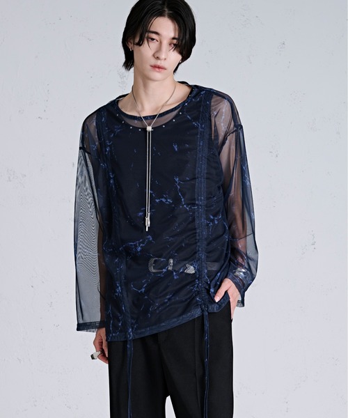 Ellno Loset(エルノロゼット)の「ドロストマーブルシアートップス(Tシャツ/カットソー・メンズ・ブラック/オフホワイト/ブルー・SMALL/LARGE/MEDIUM)」の18枚目の写真