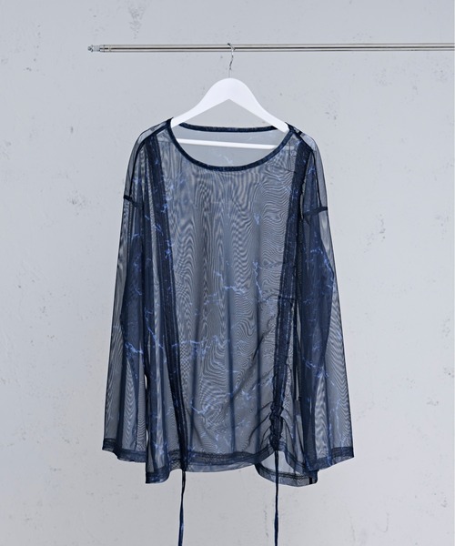 Ellno Loset(エルノロゼット)の「ドロストマーブルシアートップス(Tシャツ/カットソー・メンズ・ブラック/オフホワイト/ブルー・SMALL/LARGE/MEDIUM)」の6枚目の写真