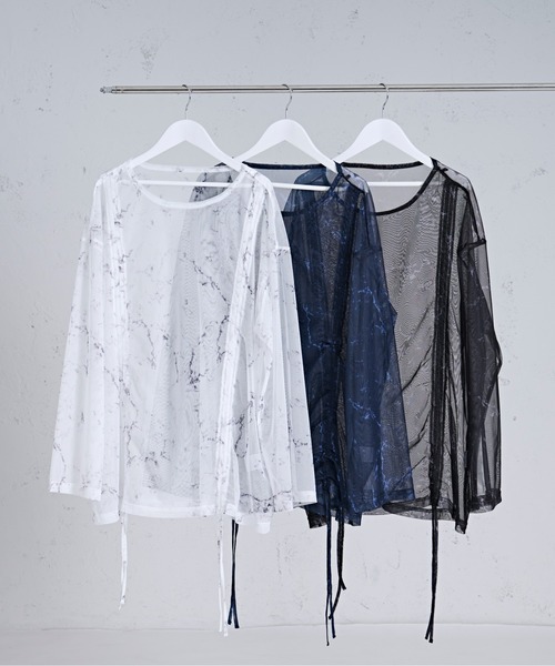 Ellno Loset(エルノロゼット)の「ドロストマーブルシアートップス(Tシャツ/カットソー・メンズ・ブラック/オフホワイト/ブルー・SMALL/LARGE/MEDIUM)」の8枚目の写真