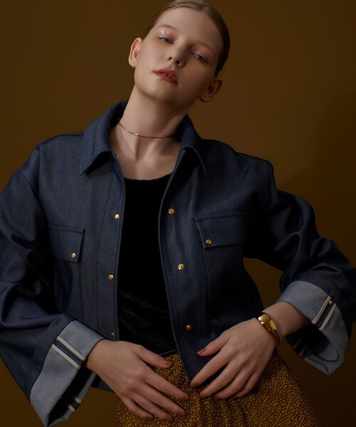 allureville（アルアバイル）の「リジッドデニムライクブルゾン（ブルゾン・レディース・ネイビー・2）」の14枚目の写真