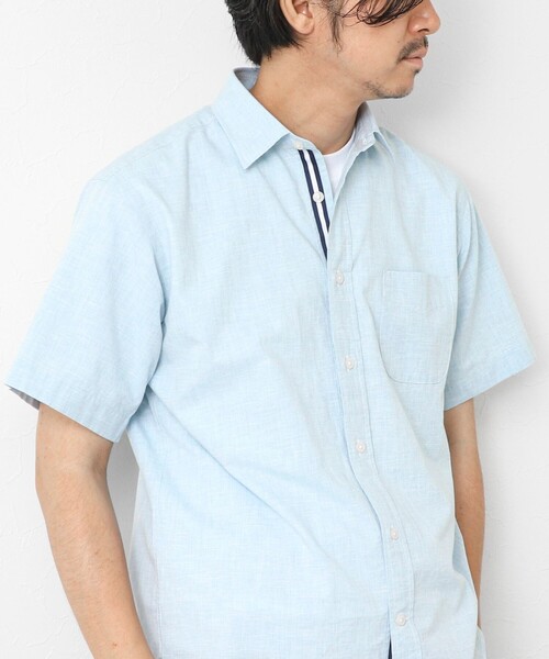 NOLLEY’S(ノーリーズ)の「綿麻レギュラーカラー テープシャツ 25SS(シャツ/ブラウス・メンズ・ミント/ピンク/ネイビー・S/M/L/XL)」の2枚目の写真