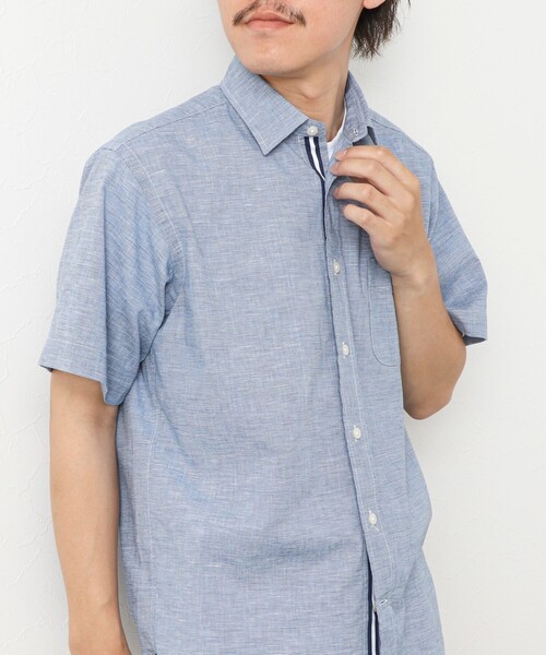 NOLLEY’S(ノーリーズ)の「綿麻レギュラーカラー テープシャツ 25SS(シャツ/ブラウス・メンズ・ミント/ピンク/ネイビー・S/M/L/XL)」の4枚目の写真