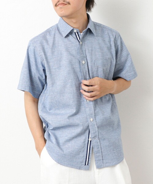 NOLLEY’S(ノーリーズ)の「綿麻レギュラーカラー テープシャツ 25SS(シャツ/ブラウス・メンズ・ミント/ピンク/ネイビー・S/M/L/XL)」の6枚目の写真