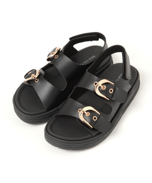 GLOBAL WORK(グローバルワーク)の「エアかるダブルベルトサンダル/494075(サンダル・レディース・ブラック/ベージュ/ブラウン・MEDIUM/LARGE)」の1枚目の写真