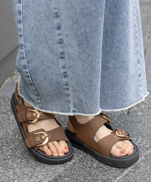 GLOBAL WORK(グローバルワーク)の「エアかるダブルベルトサンダル/494075(サンダル・レディース・ブラック/ベージュ/ブラウン・MEDIUM/LARGE)」の6枚目の写真