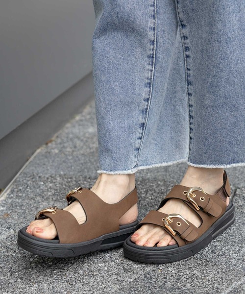 GLOBAL WORK(グローバルワーク)の「エアかるダブルベルトサンダル/494075(サンダル・レディース・ブラック/ベージュ/ブラウン・MEDIUM/LARGE)」の7枚目の写真