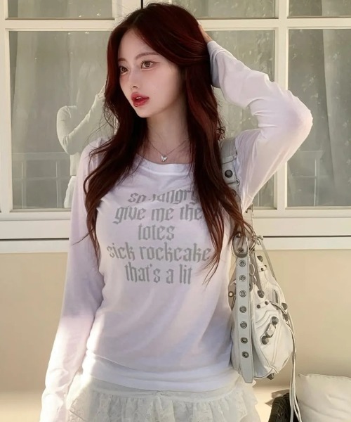 ROCKCAKE（ロックケーキ）の「【日本未発売/WEB限定】ROCKCAKE(ロックケーキ)/シアー ロゴ ラウンドネック トップス/Funk Mesh Top（Tシャツ/カットソー・レディース・グレー/チャコールグレー/アイボリー/クリーム/ブラック/ネイビー・S）」の2枚目の写真