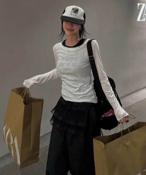 ROCKCAKE（ロックケーキ）の「【日本未発売/WEB限定】ROCKCAKE(ロックケーキ)/シアー ロゴ ラウンドネック トップス/Funk Mesh Top（Tシャツ/カットソー・レディース・グレー/チャコールグレー/アイボリー/クリーム/ブラック/ネイビー・S）」の17枚目の写真