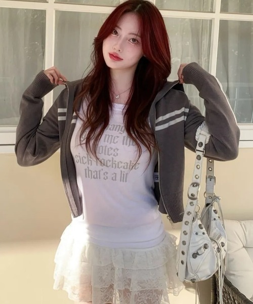 ROCKCAKE（ロックケーキ）の「【日本未発売/WEB限定】ROCKCAKE(ロックケーキ)/シアー ロゴ ラウンドネック トップス/Funk Mesh Top（Tシャツ/カットソー・レディース・グレー/チャコールグレー/アイボリー/クリーム/ブラック/ネイビー・S）」の15枚目の写真