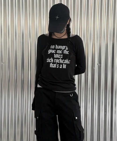 ROCKCAKE（ロックケーキ）の「【日本未発売/WEB限定】ROCKCAKE(ロックケーキ)/シアー ロゴ ラウンドネック トップス/Funk Mesh Top（Tシャツ/カットソー・レディース・グレー/チャコールグレー/アイボリー/クリーム/ブラック/ネイビー・S）」の8枚目の写真