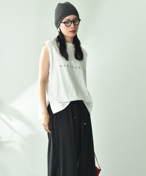 INTERPLANET（インタープラネット）の「【接触冷感・吸水速乾】箔ロゴフレンチプルオーバー（Tシャツ/カットソー・レディース・オフホワイト/チャコールグレー・FREE）」の12枚目の写真
