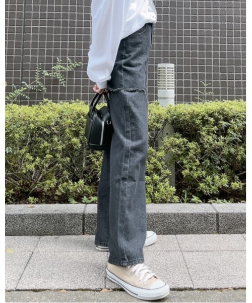 &soiree(アンドソワレ)の「【&soiree】ハイウエストダメージワイドデニムパンツ(デニムパンツ・レディース・グレー/ブラック・SMALL)」の4枚目の写真