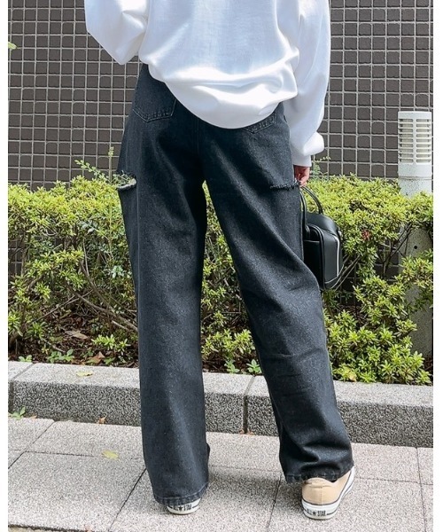 &soiree(アンドソワレ)の「【&soiree】ハイウエストダメージワイドデニムパンツ(デニムパンツ・レディース・グレー/ブラック・SMALL)」の5枚目の写真