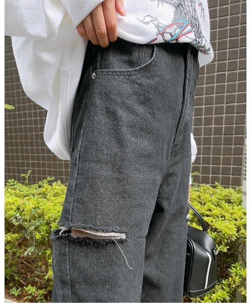 &soiree(アンドソワレ)の「【&soiree】ハイウエストダメージワイドデニムパンツ(デニムパンツ・レディース・グレー/ブラック・SMALL)」の6枚目の写真