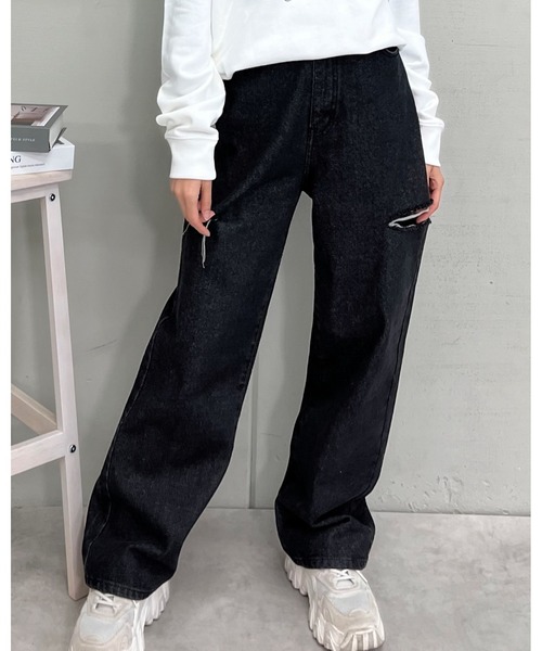 &soiree(アンドソワレ)の「【&soiree】ハイウエストダメージワイドデニムパンツ(デニムパンツ・レディース・グレー/ブラック・SMALL)」の10枚目の写真