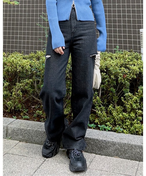 &soiree(アンドソワレ)の「【&soiree】ハイウエストダメージワイドデニムパンツ(デニムパンツ・レディース・グレー/ブラック・SMALL)」の12枚目の写真