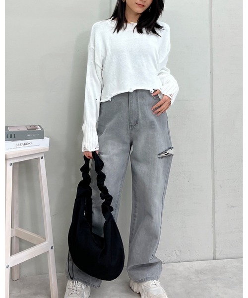 &soiree(アンドソワレ)の「【&soiree】ハイウエストダメージワイドデニムパンツ(デニムパンツ・レディース・グレー/ブラック・SMALL)」の15枚目の写真