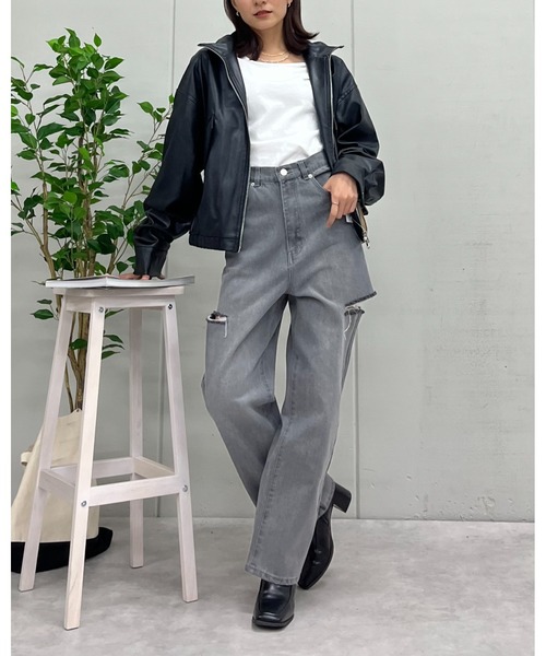 &soiree(アンドソワレ)の「【&soiree】ハイウエストダメージワイドデニムパンツ(デニムパンツ・レディース・グレー/ブラック・SMALL)」の19枚目の写真