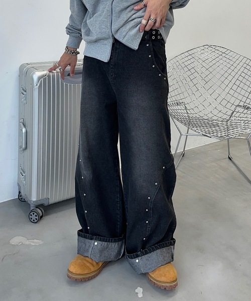 MandO(Auntie Rosa)(エムオー)の「スタッズワイドデニムパンツ(デニムパンツ・メンズ・インディゴブルー/ブラック・LARGE/MEDIUM/SMALL)」の6枚目の写真