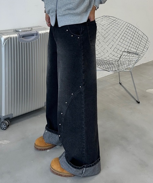 MandO(Auntie Rosa)(エムオー)の「スタッズワイドデニムパンツ(デニムパンツ・メンズ・インディゴブルー/ブラック・LARGE/MEDIUM/SMALL)」の7枚目の写真