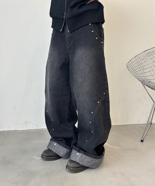 MandO(Auntie Rosa)(エムオー)の「スタッズワイドデニムパンツ(デニムパンツ・メンズ・インディゴブルー/ブラック・LARGE/MEDIUM/SMALL)」の5枚目の写真