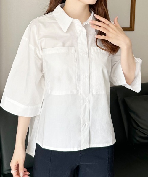 ReRe(リリ)の「前後差丈シャツブラウス(シャツ/ブラウス・レディース・ホワイト/ブルー/ブラック・MEDIUM)」の2枚目の写真