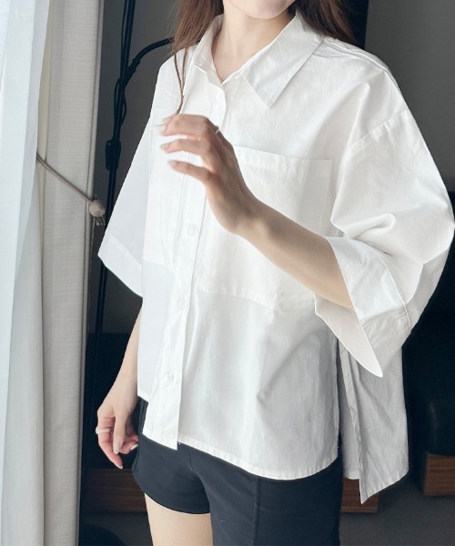 ReRe(リリ)の「前後差丈シャツブラウス(シャツ/ブラウス・レディース・ホワイト/ブルー/ブラック・MEDIUM)」の5枚目の写真