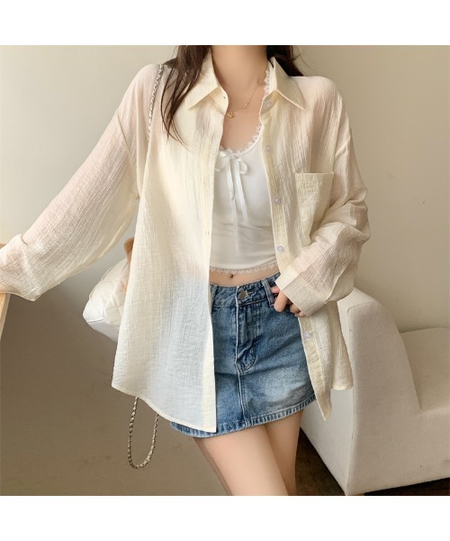 Ritzy（リッツィー）の「7色展開　オーバーサイズ 長袖シアーシャツ（シャツ/ブラウス・レディース・ブルー/ホワイト/ピンク/ライトグリーン/グリーン/ベージュ/イエロー・FREE）」の3枚目の写真