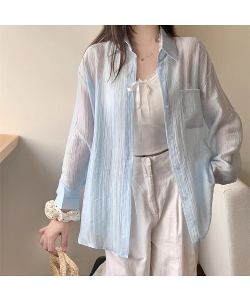 Ritzy（リッツィー）の「7色展開　オーバーサイズ 長袖シアーシャツ（シャツ/ブラウス・レディース・ブルー/ホワイト/ピンク/ライトグリーン/グリーン/ベージュ/イエロー・FREE）」の6枚目の写真